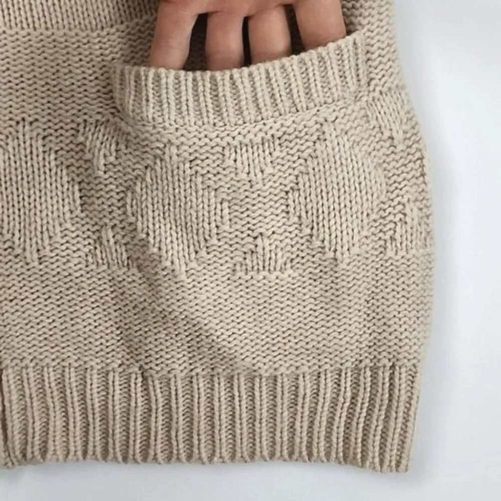 TNA Women's Knit Cream Taupe Lambs Wool Cowichan Zip Up Cardigan Pockets Size S - Picture 6 of 15